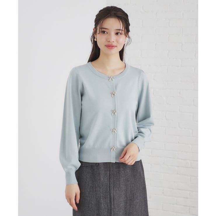 リボンパール調ビジューカーディガン【洗える】[品番：WRDW0211406  