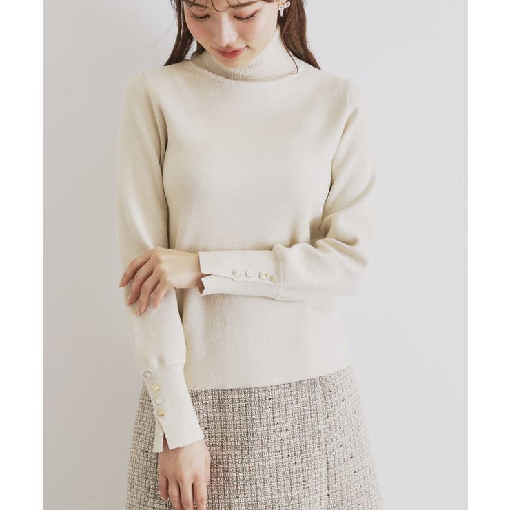 袖ボタンタートルネックニット【洗濯機洗い可】[品番：WRDW0212747