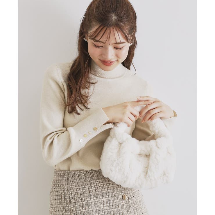 袖ボタンタートルネックニット【洗濯機洗い可】[品番：WRDW0212747