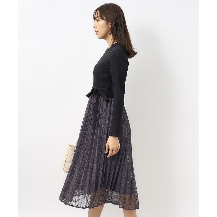 ≪S LLsize≫ リブニット×レースプリーツワンピース[品番