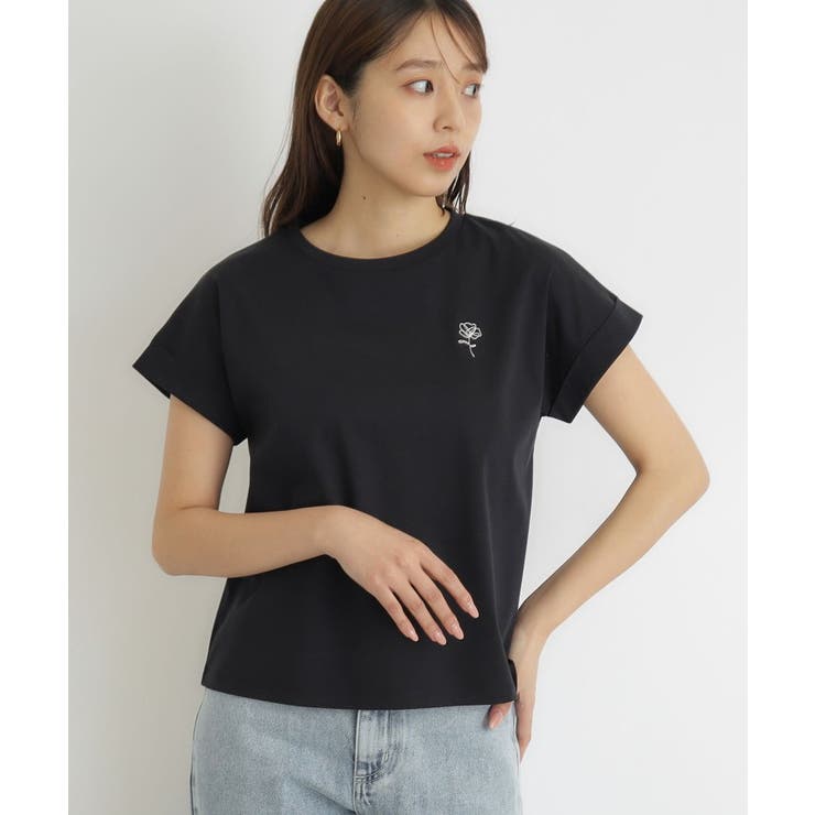 未使用　インポートロッサ　リネン＆レース　Tシャツ　黒 未使用 インポートロッサ リネン＆レース Tシャツ 黒 （公式