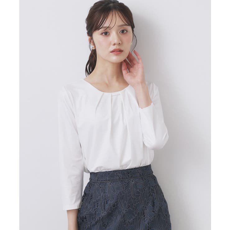 オフホワイト(003) | 《S-3Lサイズ》タックビジュートップス【洗濯機洗い可】 | index