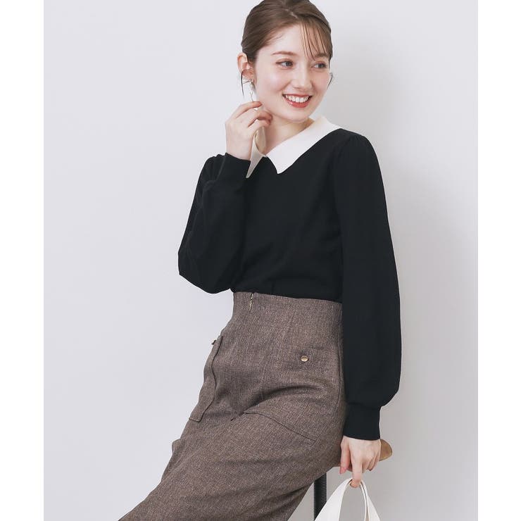 バイカラー衿付きニット【洗濯機OK】[品番：WRDW0224598]｜index