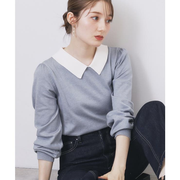バイカラー衿付きニット【洗濯機OK】[品番：WRDW0224598]｜index