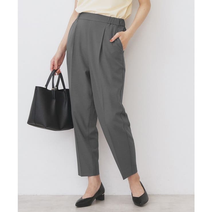 チャコールグレー(014) | ラメピンストライプイージーテーパードパンツ【洗濯機洗い可/ストレッチ】 | index