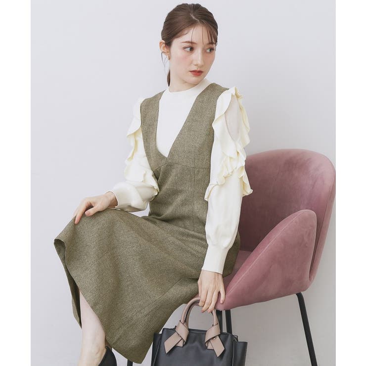 ベージュ(052) | ヴィンテージツイードジャンスカ【洗濯機OK/防シワ】 | index