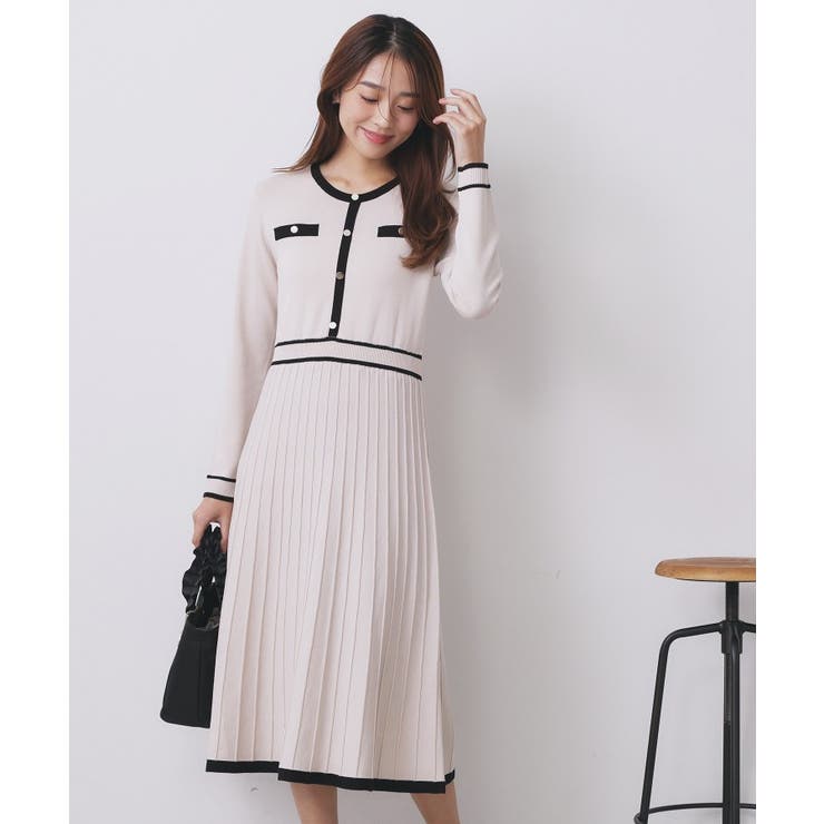 バイカラードッキング風ニットワンピース【洗濯機OK/抗ピル】 | index | 詳細画像1 