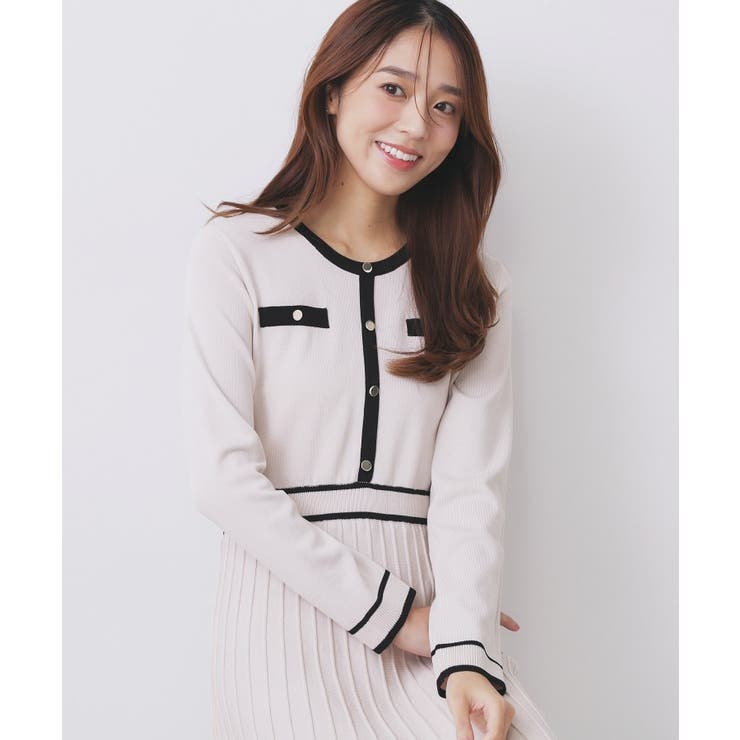 グレージュ(550) | バイカラードッキング風ニットワンピース【洗濯機OK/抗ピル】 | index