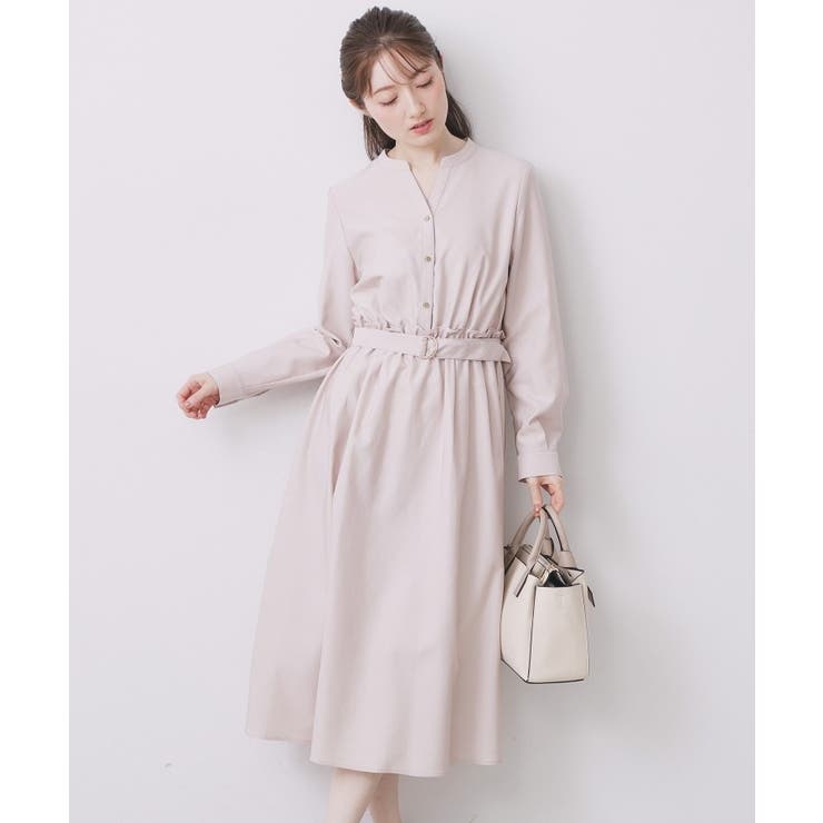 グレージュ(050) | シャンブレーツイルドッキングフレアワンピース【洗濯機OK/イージーアイロン】 | index