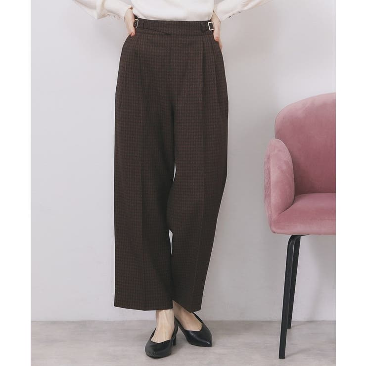 ブラウン(244) | カルゼツイードストレッチワイドパンツ【洗濯機OK 防シワ イージーアイロン | index