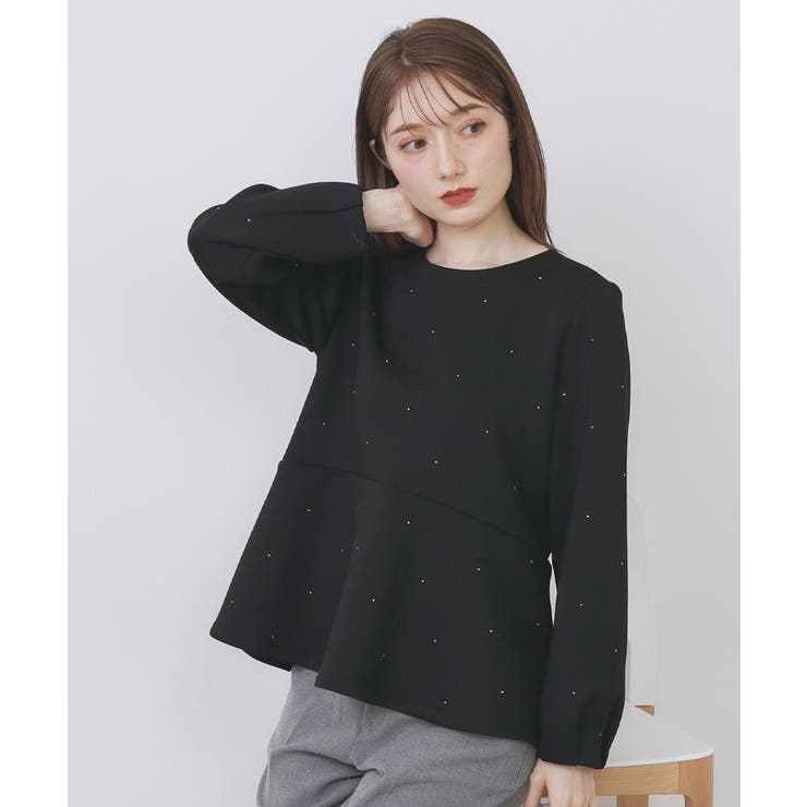 ブラック(019) | ジルコンペプラムトップス【洗濯機OK】 | index