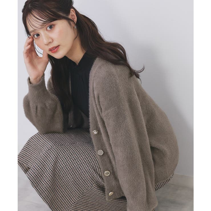 トープ(654) | ラメフェザーヤーンVネックカーディガン【洗濯機OK】 | index