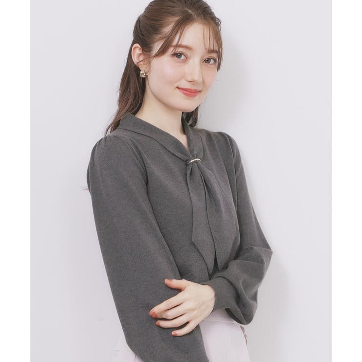 ゴールドパーツ付きボウタイニット【洗濯機OK】《10col/XS～LL》 | index | 詳細画像1 