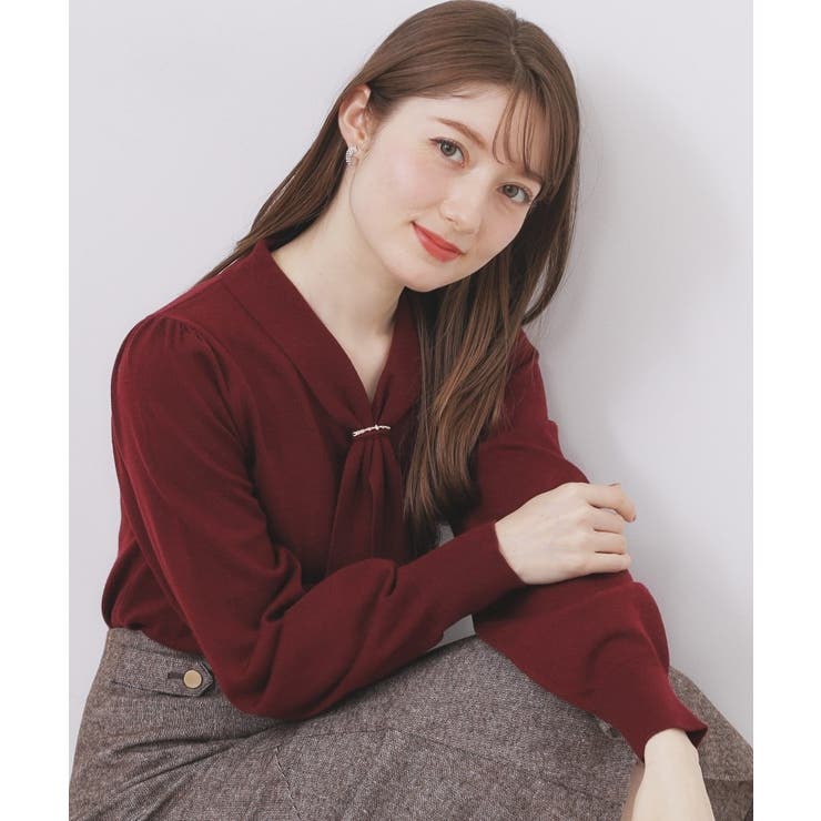 ボルドー(064) | ゴールドパーツ付きボウタイニット【洗濯機OK】《10col/XS～LL》 | index