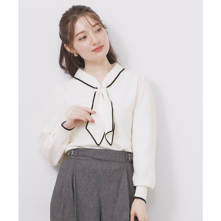 オフホワイト(503) | ゴールドパーツ付きボウタイニット【洗濯機OK】《10col/XS～LL》 | index