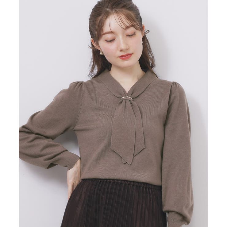 トープ(854) | ゴールドパーツ付きボウタイニット【洗濯機OK】《10col/XS～LL》 | index