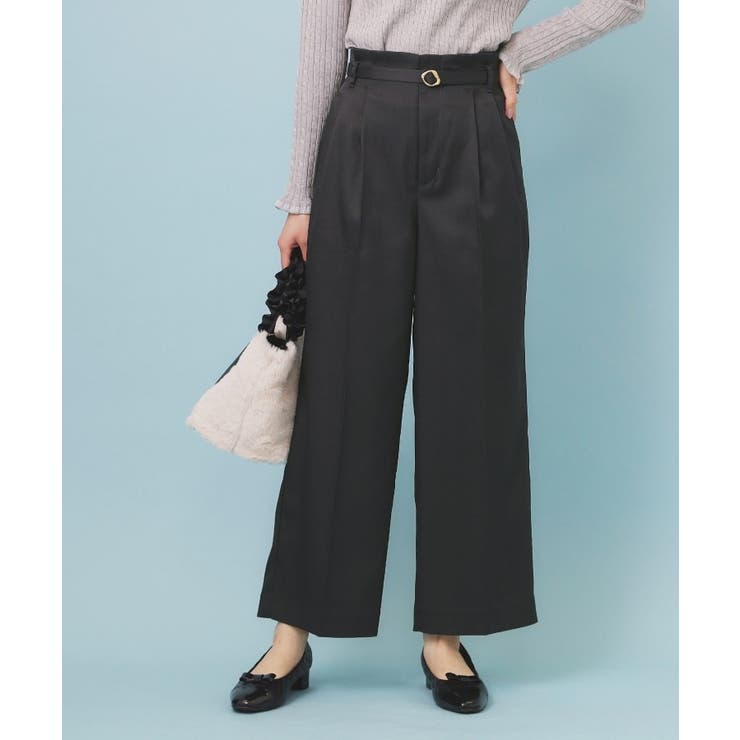 チャコールグレー(014) | ベルト付き2タックワイドパンツ【洗濯機OK ストレッチ 防シワ | index