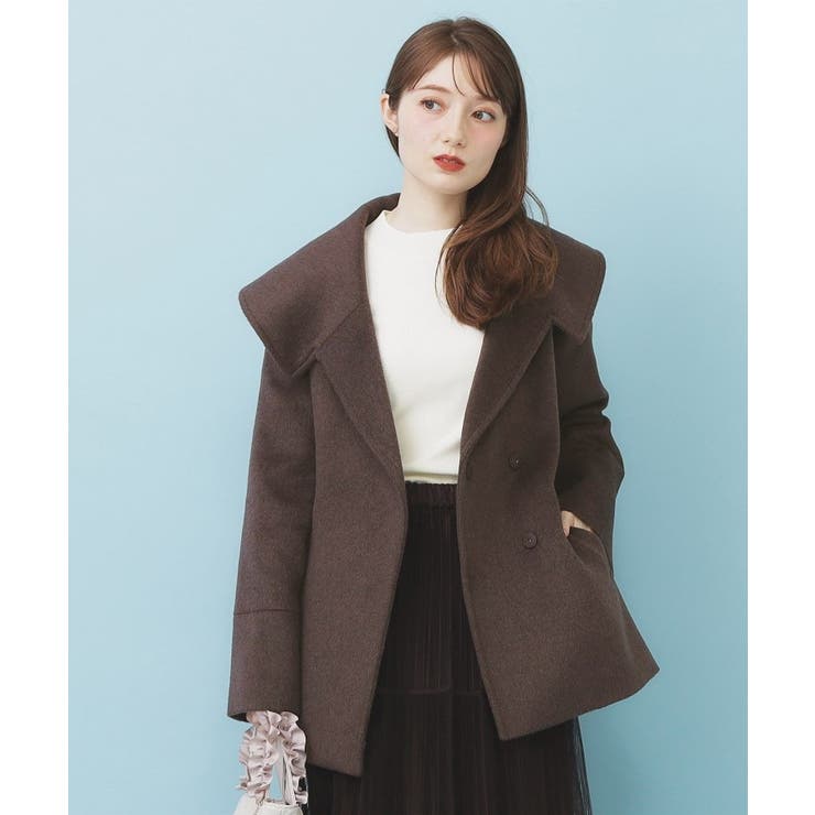ブラウン(044) | ベルト付ビッグカラーミドルコート | index