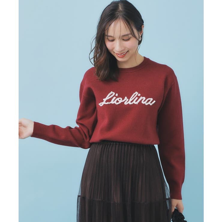 ボルドー(064) | パール調ロゴクルーネックニット【洗濯機OK】 | index