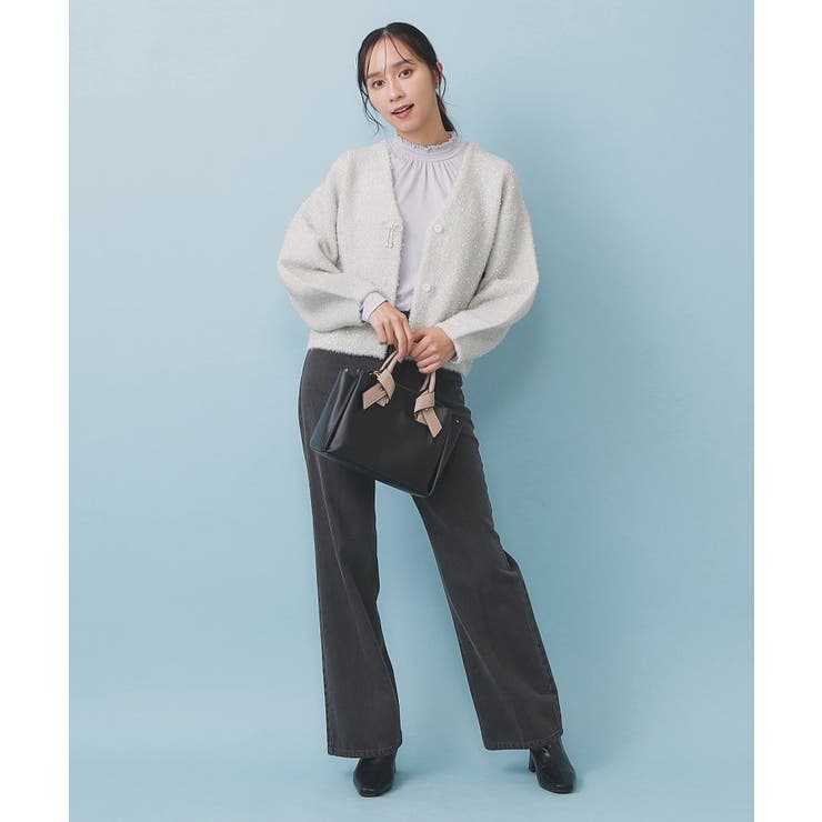 リボンブローチフィルムラメフェザーカーディガン【洗濯機OK】 | index | 詳細画像7 