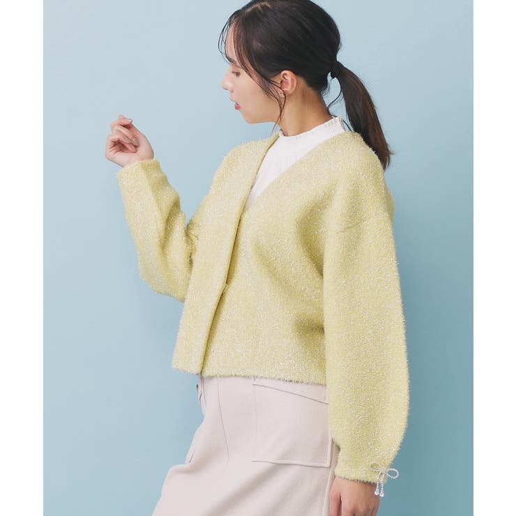 リボンブローチフィルムラメフェザーカーディガン【洗濯機OK】 | index | 詳細画像18 