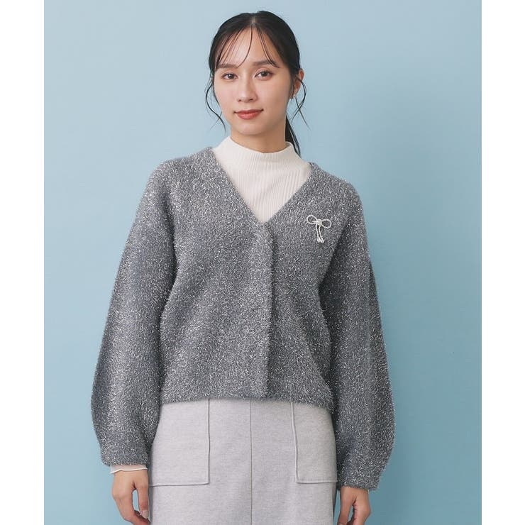 リボンブローチフィルムラメフェザーカーディガン【洗濯機OK】 | index | 詳細画像25 