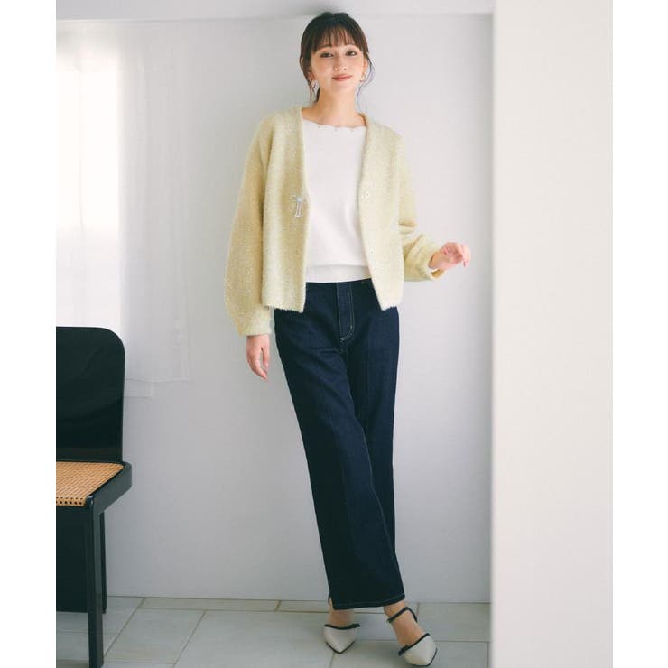 リボンブローチフィルムラメフェザーカーディガン【洗濯機OK】 | index | 詳細画像3 
