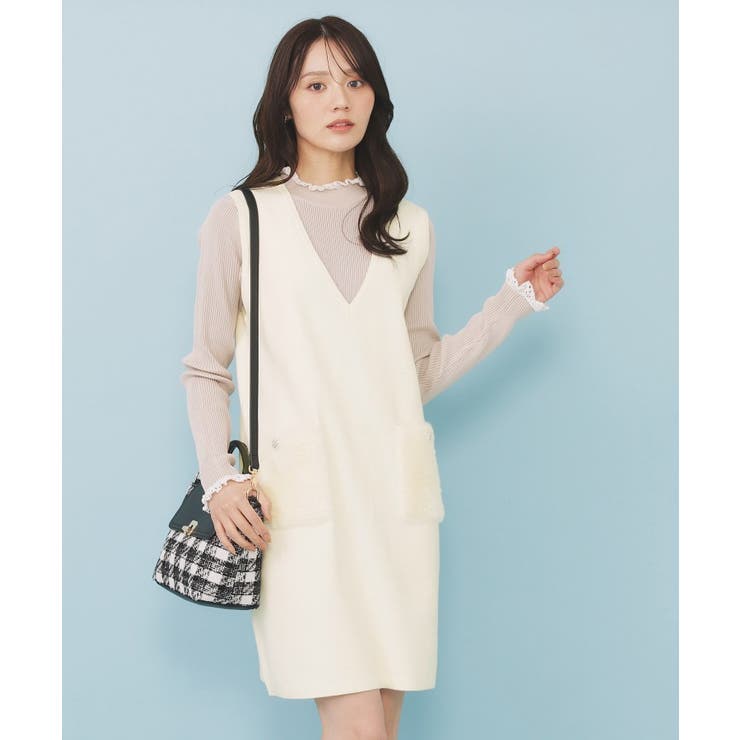 アイボリー(004) | ファーポケットニットジャンスカ【洗濯機OK】 | index