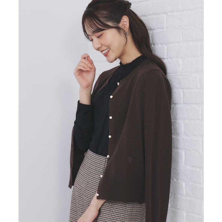 ブラウン(044) | ビジュークルーネックカーディガン【洗濯機OK】《7col/XS～LL》 | index