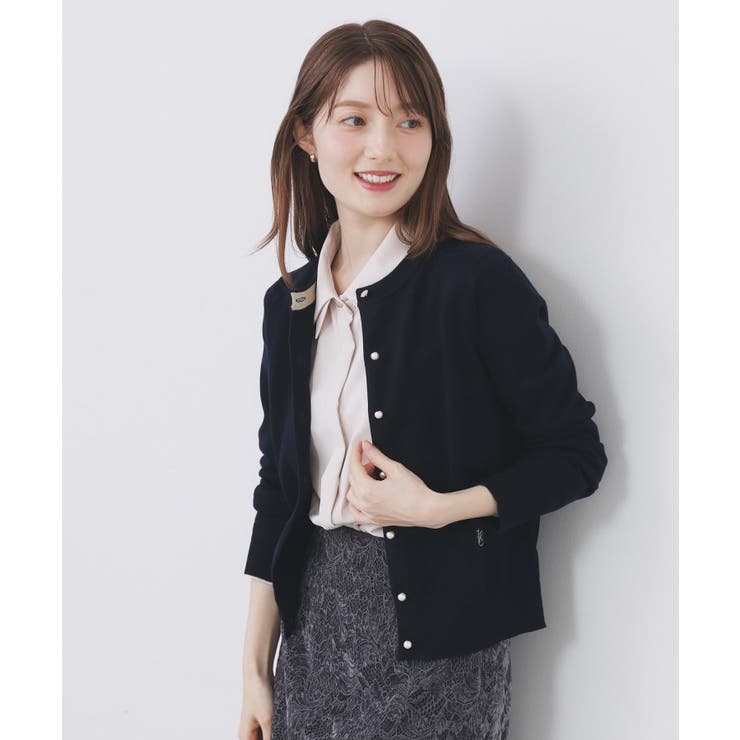 ネイビー(094) | ビジュークルーネックカーディガン【洗濯機OK】《7col/XS～LL》 | index