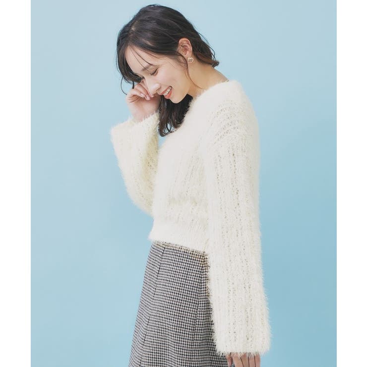 透かし編みショートフェザーニット【洗濯機OK】 | index | 詳細画像1 