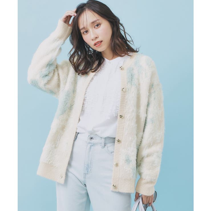 フェザー幾何ジャカードクルーミドルカーディガン【洗濯機OK】 | index | 詳細画像9 