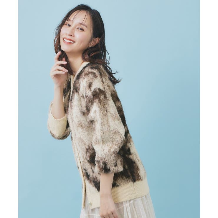 フェザー幾何ジャカードクルーミドルカーディガン【洗濯機OK】 | index | 詳細画像1 