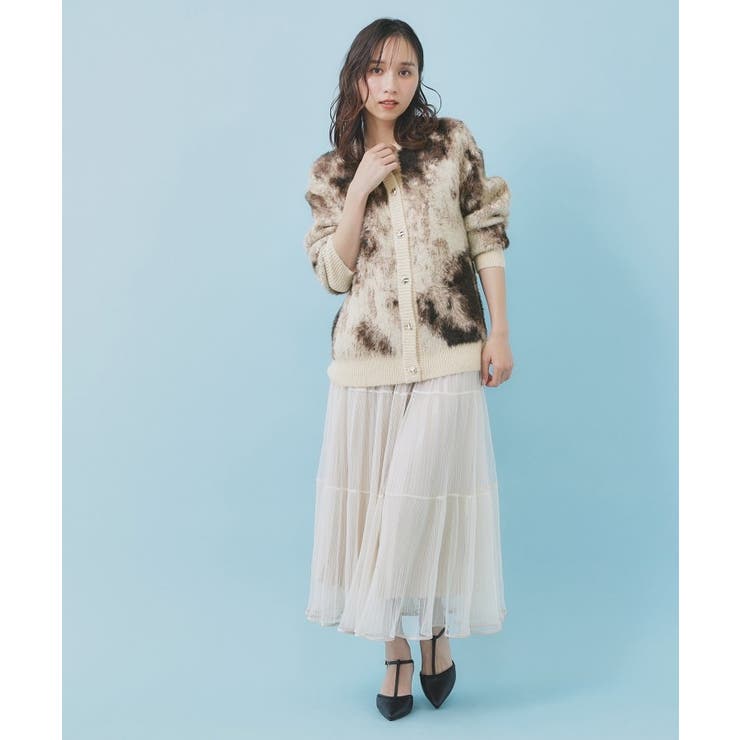 フェザー幾何ジャカードクルーミドルカーディガン【洗濯機OK】 | index | 詳細画像2 