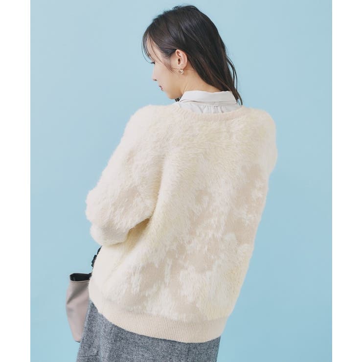 フェザー幾何ジャカードクルーミドルカーディガン【洗濯機OK】 | index | 詳細画像5 