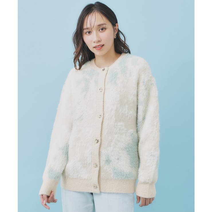 フェザー幾何ジャカードクルーミドルカーディガン【洗濯機OK】 | index | 詳細画像13 