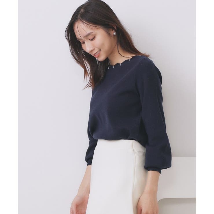 ラメスカラップビジューデザインニット【洗濯機OK】《6col/S～LL》 | index | 詳細画像12 