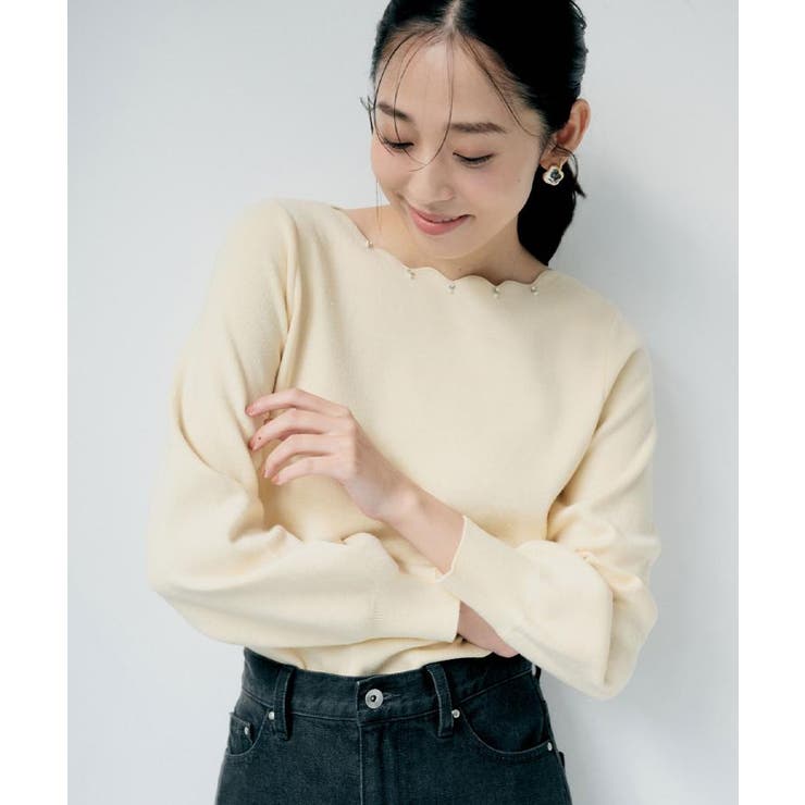 ラメスカラップビジューデザインニット【洗濯機OK】《6col/S～LL》 | index | 詳細画像1 