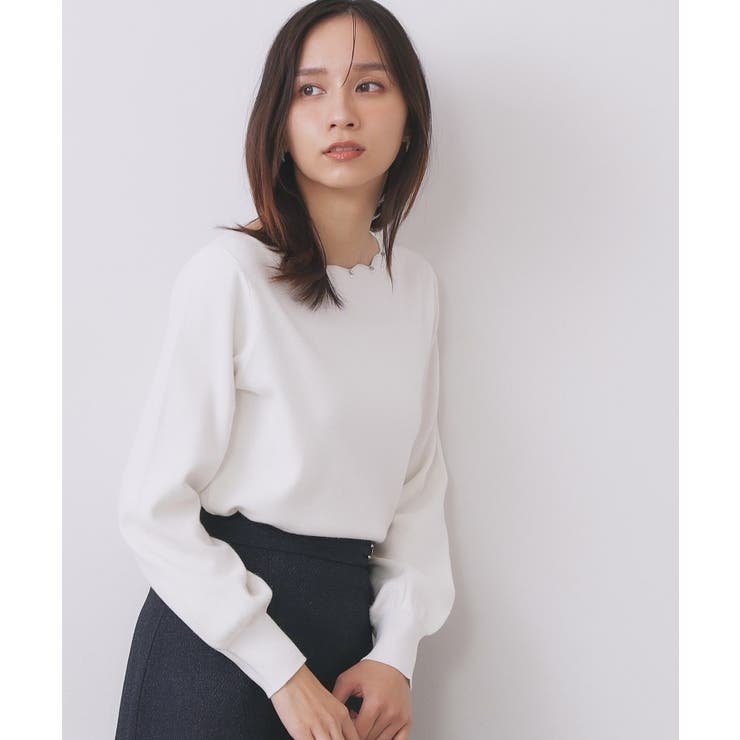 オフホワイト(003) | ラメスカラップビジューデザインニット【洗濯機OK】《6col/S～LL》 | index