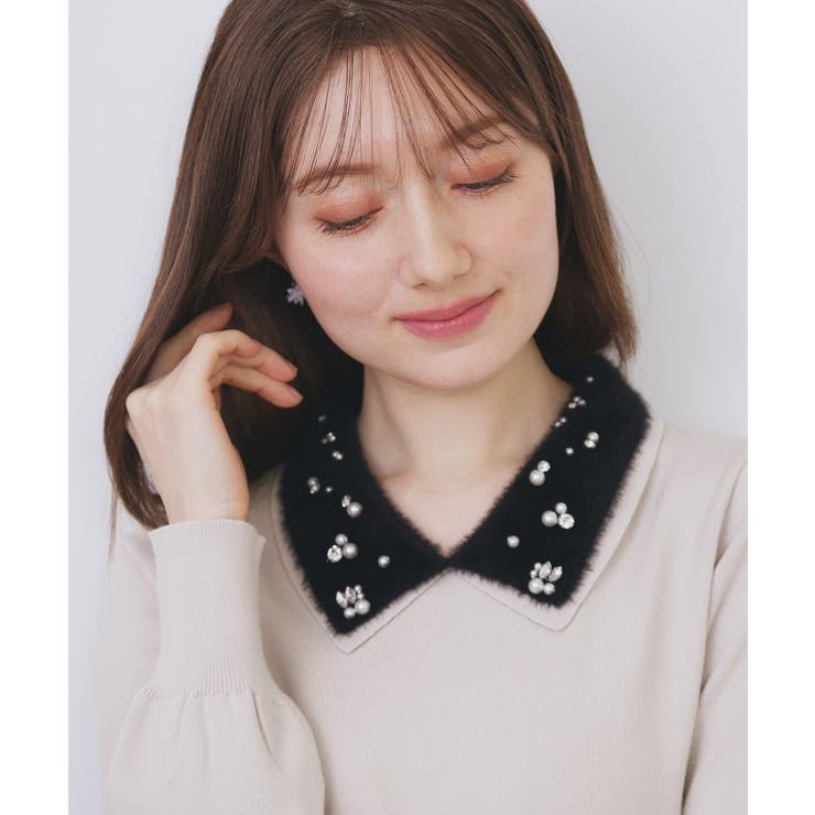 ダブルビジューフェザー衿付きニット【洗濯機OK】 | index | 詳細画像5 