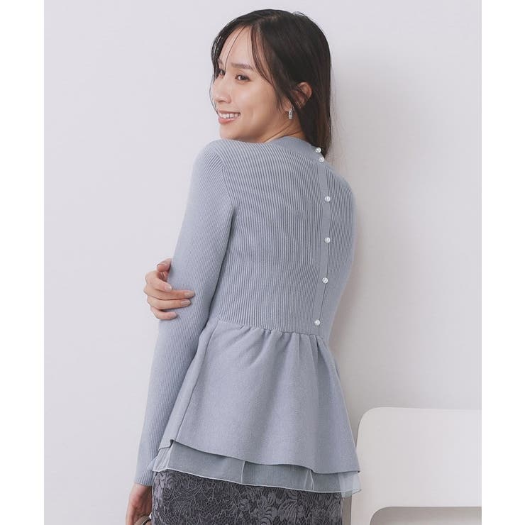 ブルー(091) | ペプラムチュールレイヤードニット【洗濯機OK】 | index