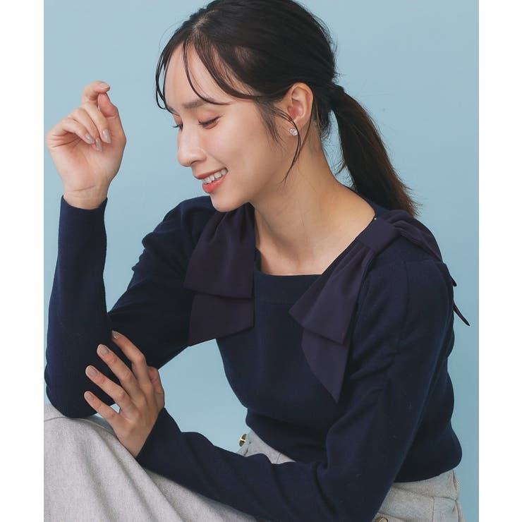 ネイビー(094) | ショルダービッグリボンスクエアニット【洗濯機OK】 | index