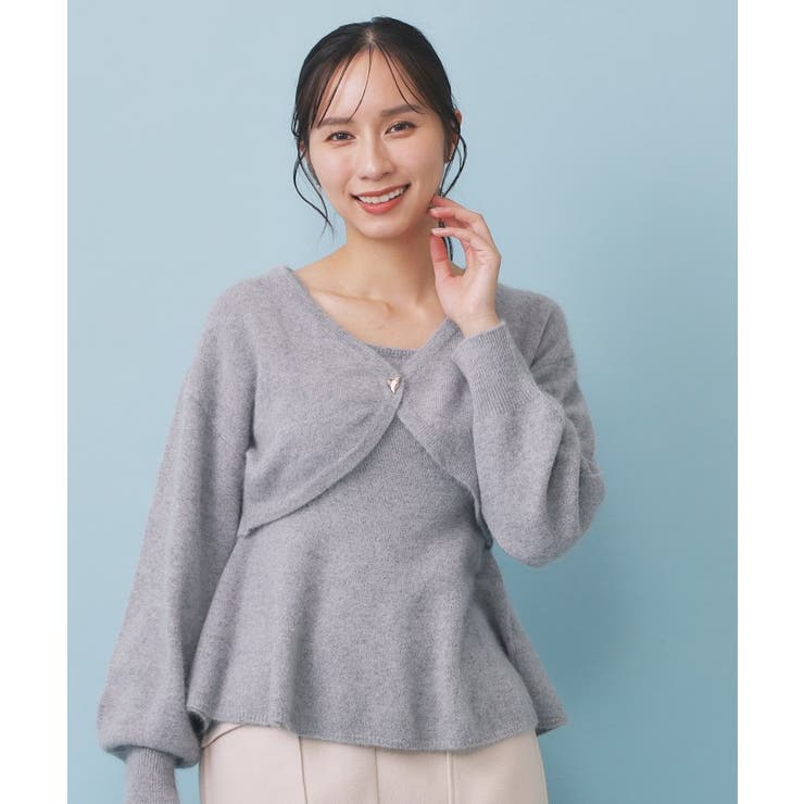 グレー(012) | ハート釦ニットボレロ/アンサンブル対応【洗える】 | index