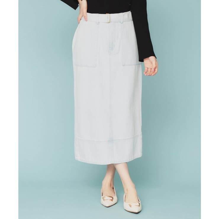 サックスブルー(090) | デニムタイトスカート【洗濯機洗い可】 | index