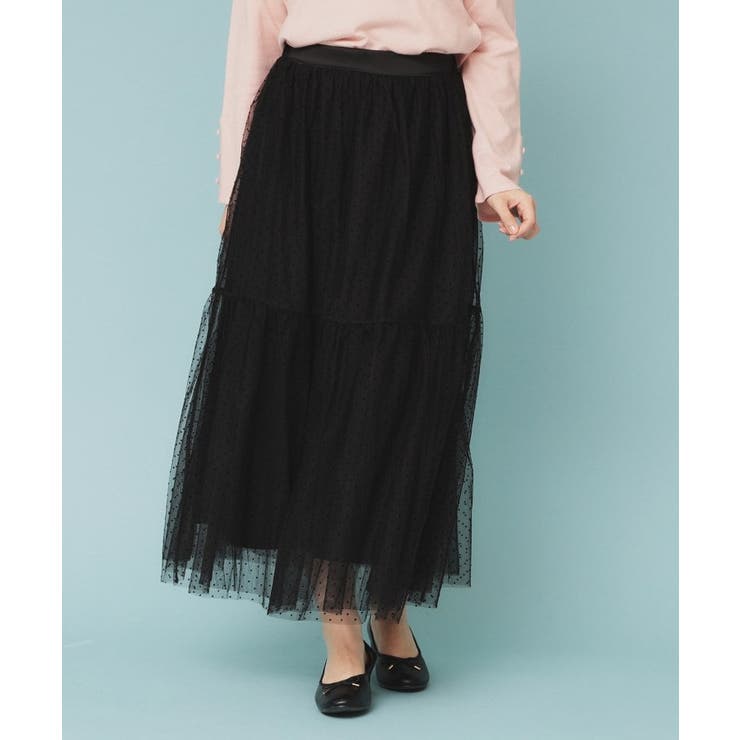 ブラック(119) | ドットチュールティアードスカート【洗濯機洗い可】 | index