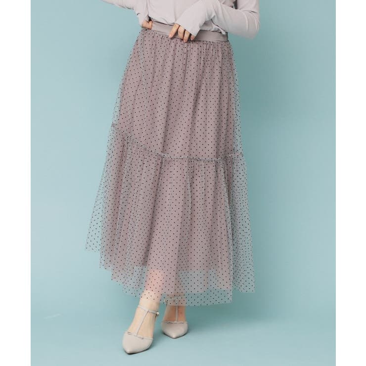 ベージュ(152) | ドットチュールティアードスカート【洗濯機洗い可】 | index