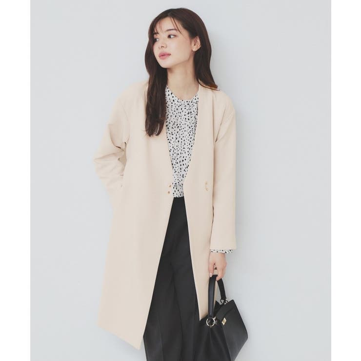 グレージュ(050) | ストレッチノーカラーコート【洗濯機洗い可/イージーアイロン】 | index