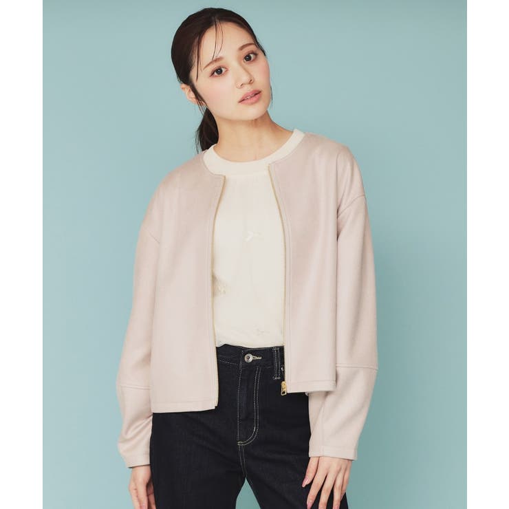 グレージュ(050) | スウェードノーカラーブルゾン【洗濯機洗い可/防シワ/ストレッチ】 | index