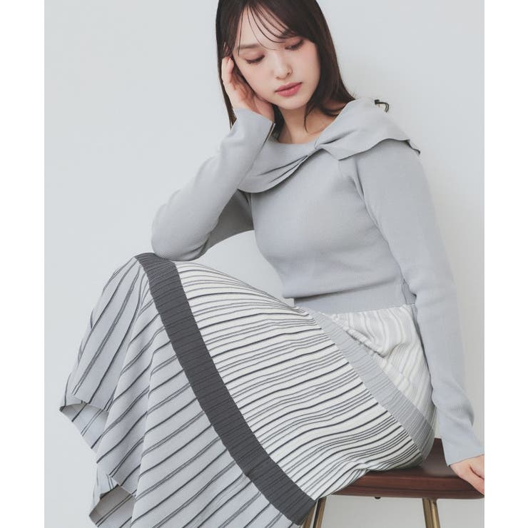 ライトグレー(511) | ランダムボーダーニットワンピース【洗濯機洗い可】 | index