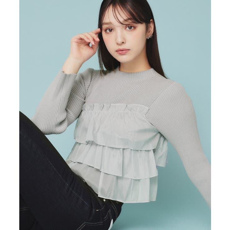 ブルー(891) | 《5color》ティアードフリルリブニット【洗濯機洗い可】 | index